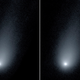 Left: The new close-up image of the interstellar comet 2l/Borisov. Right: A composite image of the comet with Earth to show scale.